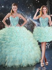  Sleeveless Beading and Ruffles Lace Up Quinceanera Gown