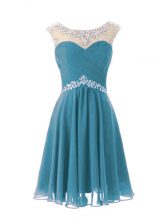 Chiffon Cap Sleeves Knee Length Prom Party Dress and Beading