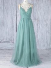 Green Sleeveless Appliques Floor Length Quinceanera Dama Dress