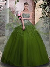  Floor Length Ball Gowns Sleeveless Olive Green Quinceanera Gown Lace Up