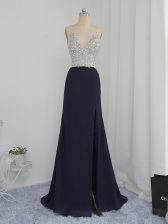 Charming Column/Sheath Black V-neck Chiffon Sleeveless Floor Length Backless