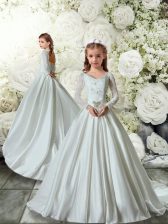  Long Sleeves Brush Train Lace Clasp Handle Toddler Flower Girl Dress