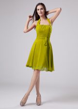 Edgy Olive Green Sleeveless Knee Length Ruching Zipper Prom Party Dress