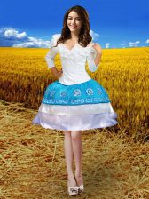  Blue And White V-neck Zipper Embroidery Prom Evening Gown Long Sleeves