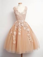  Champagne Sleeveless Tulle Lace Up Vestidos de Damas for Prom and Party and Wedding Party