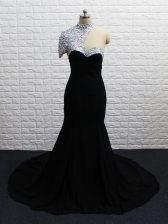 New Style Short Sleeves Brush Train Beading Zipper Evening Dress
