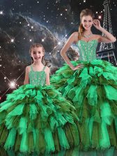Simple Multi-color Lace Up Sweetheart Beading and Ruffles and Ruffled Layers Quinceanera Gowns Organza Sleeveless