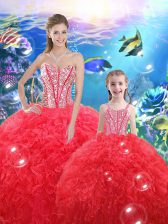  Sweetheart Sleeveless Organza Quinceanera Dresses Beading and Ruffles Lace Up