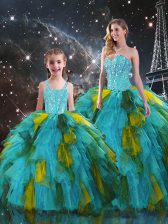  Organza Sleeveless Floor Length Ball Gown Prom Dress and Beading and Ruffles