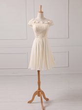 Flirting Lace and Appliques Court Dresses for Sweet 16 Champagne Lace Up Cap Sleeves Mini Length