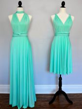 Extravagant Chiffon V-neck Sleeveless Lace Up Ruching Dama Dress for Quinceanera in Turquoise