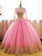 Fabulous Scoop Long Sleeves Organza Vestidos de Quinceanera Appliques Lace Up
