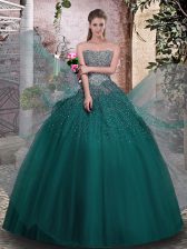 Hot Sale Beading 15 Quinceanera Dress Dark Green Lace Up Sleeveless Floor Length