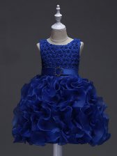  Organza Sleeveless Knee Length Little Girls Pageant Dress Wholesale and Ruffles and Belt
