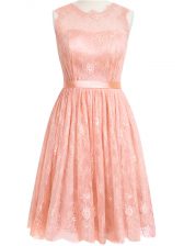 Stunning Peach Scoop Zipper Lace Vestidos de Damas Sleeveless