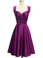 Lovely Sleeveless Knee Length Ruching Side Zipper Quinceanera Court of Honor Dress with Purple
