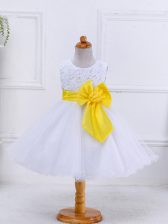  Knee Length Ball Gowns Sleeveless White Little Girl Pageant Dress Zipper