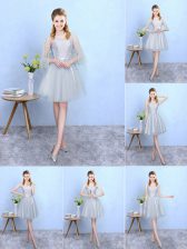 Enchanting Sleeveless Knee Length Lace Lace Up Vestidos de Damas with Silver