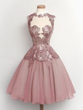  Sleeveless Knee Length Lace Lace Up Dama Dress for Quinceanera with Grey