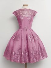 Artistic Tulle Scalloped Cap Sleeves Lace Up Lace Quinceanera Court of Honor Dress in Lilac