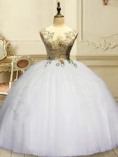 Pretty Sleeveless Appliques and Ruffles Lace Up Quinceanera Gown