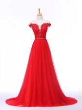 Charming Sleeveless Brush Train Lace and Appliques Lace Up 
