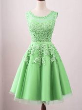 Glamorous Green Sleeveless Knee Length Lace Lace Up Quinceanera Dama Dress