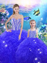 Sumptuous Royal Blue Ball Gowns Beading and Ruffles 15th Birthday Dress Lace Up Organza Sleeveless Floor Length