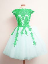  White Lace Up Scalloped Appliques Dama Dress Tulle Sleeveless