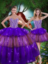 Super Multi-color Sweetheart Lace Up Beading and Ruffled Layers and Sequins Sweet 16 Dresses Sleeveless