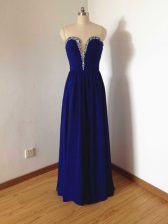 Custom Made Royal Blue Side Zipper Quinceanera Dama Dress Beading Sleeveless Floor Length