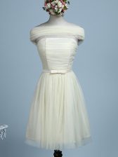 Great Light Yellow Empire Strapless Sleeveless Tulle Mini Length Side Zipper Belt Court Dresses for Sweet 16