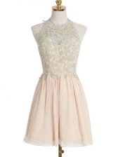  Champagne Quinceanera Dama Dress Prom and Party and Wedding Party with Appliques Halter Top Sleeveless Lace Up