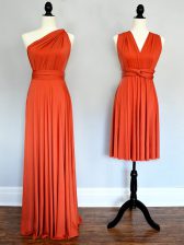  Orange Red Empire Chiffon One Shoulder Sleeveless Ruching Floor Length Lace Up Dama Dress
