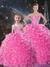  Sleeveless Lace Up Floor Length Beading and Ruffles Ball Gown Prom Dress