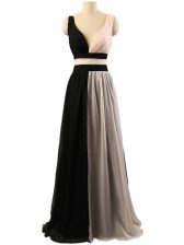  Empire Damas Dress White And Black Straps Chiffon Sleeveless Floor Length Criss Cross