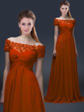  Rust Red Short Sleeves Chiffon Lace Up for Prom and Party