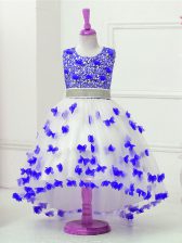  Blue And White Sleeveless Tulle Zipper Little Girls Pageant Dress for Wedding Party