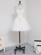 Amazing Scoop Sleeveless Tulle Evening Dress Beading and Lace and Appliques Zipper