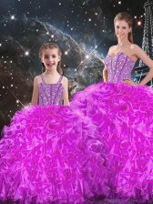 Luxurious Sweetheart Sleeveless Lace Up Vestidos de Quinceanera Fuchsia Organza