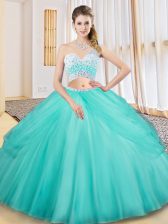 Delicate Aqua Blue Sleeveless Tulle Criss Cross Sweet 16 Dress for Military Ball and Sweet 16 and Quinceanera