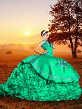  Sleeveless Brush Train Embroidery and Ruffles Lace Up Vestidos de Quinceanera
