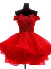 Colorful Sleeveless Zipper Mini Length Lace and Appliques and Ruffles Prom Evening Gown