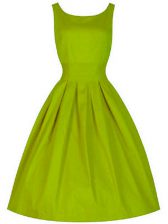 Exceptional Knee Length Lace Up Vestidos de Damas Olive Green for Prom and Party and Wedding Party with Ruching