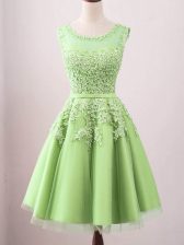 Elegant Sleeveless Lace Up Knee Length Lace Dama Dress for Quinceanera
