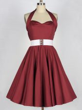  Burgundy Dama Dress Prom and Party and Wedding Party with Belt Halter Top Sleeveless Lace Up