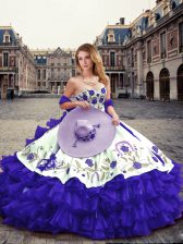 Beautiful Purple Sweet 16 Dresses Military Ball and Sweet 16 and Quinceanera with Embroidery and Ruffled Layers Sweetheart Sleeveless Lace Up