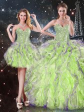  Ball Gowns Beading and Ruffles Quince Ball Gowns Lace Up Organza Sleeveless Floor Length