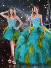 Ideal Multi-color Sleeveless Floor Length Beading and Ruffles Lace Up Ball Gown Prom Dress