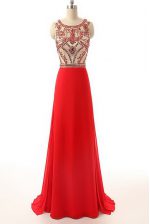  Sleeveless Brush Train Side Zipper Beading Prom Party Dress